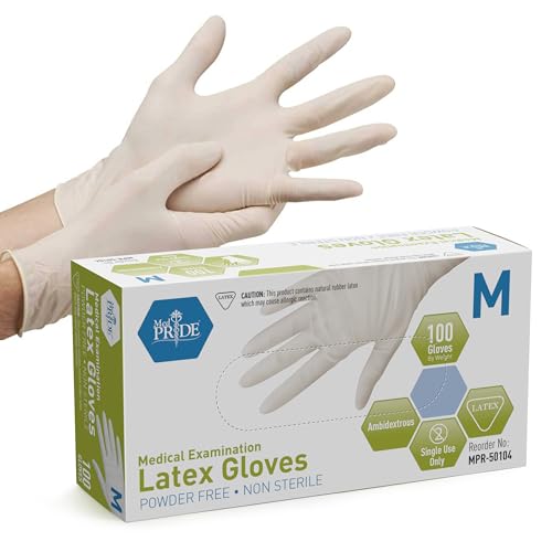 MED PRIDE Medium Latex Exam Gloves 5 Mil Thick Powder-Free Non-Sterile Heavy Duty (1000 pcs)