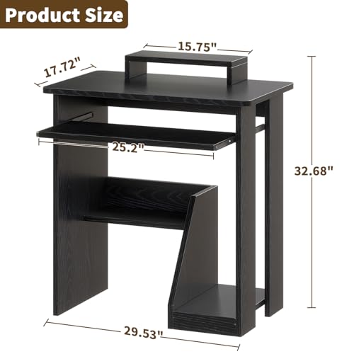 30 Inch Computer Desk with Keyboard Tray & Monitor Stand - Black