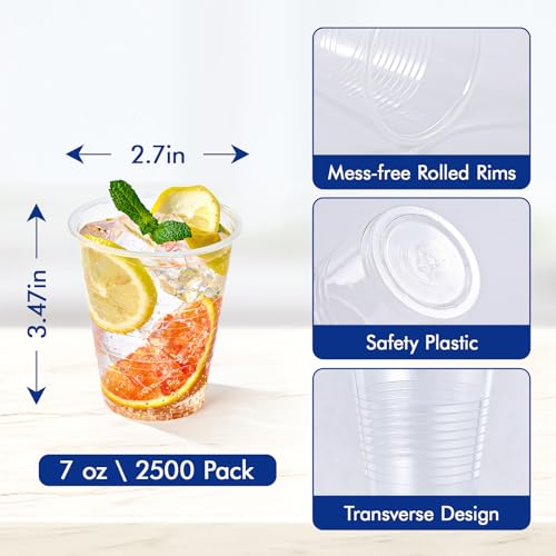 Turbo Bee 2500Pack 7oz Clear Disposable Plastic Cups for Parties & Events