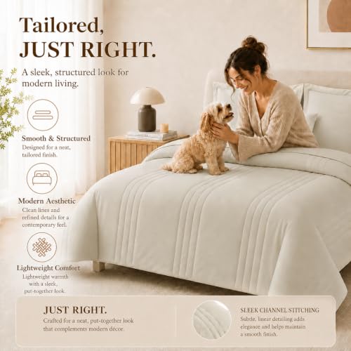 CozyLux Beige Oversized Queen Comforter Set - 7 Pieces Bed in a Bag