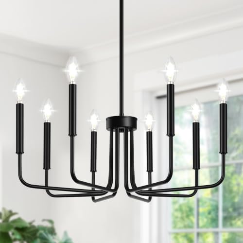 Lynnoland Black 8-Light Chandelier, Farmhouse Chandelier for Dining