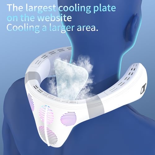 Bladeless Neck Fan with Cooling Plate 6000mAh Portable White 8.2x7.8in