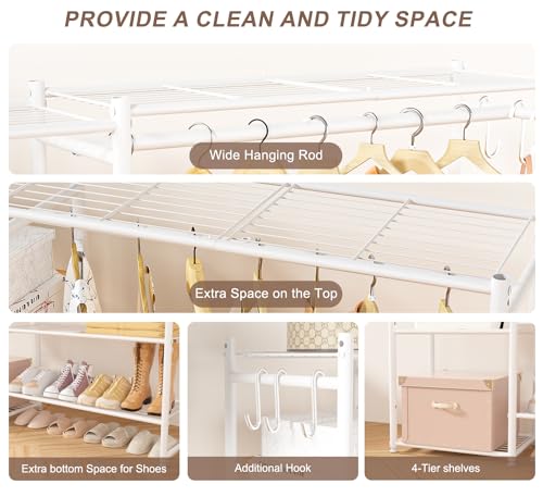 Neprock White Medium Clothing Rack with Shelves & Garment Bar - Portable Closet Organizer