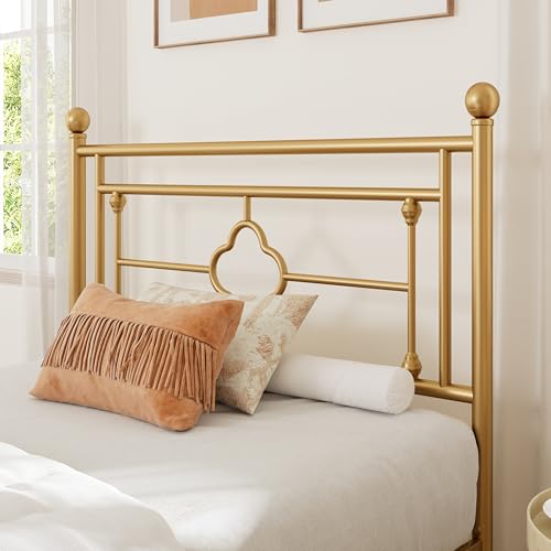 Allewie Twin Size Gold Metal Platform Bed Frame with Victorian Headboard