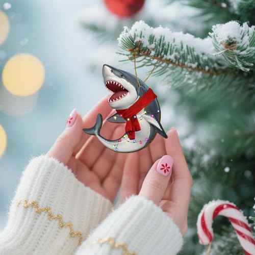 Shark Ornaments for Christmas Tree - Wooden Sea Animal Hanging Ornament - Shark Decor & Lover Gifts