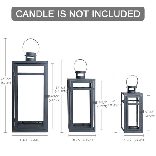 Black Stainless Steel Lanterns Set of 3 Outdoor & Indoor Candle Holders - Farmhouse Decor