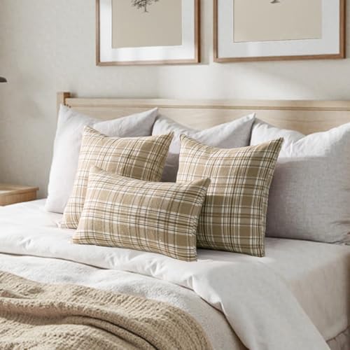 MIULEE Fall Plaid Pillow Covers Scottish Tartan 24x24 Neutral Khaki