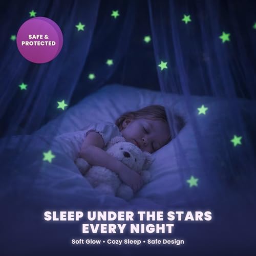 Pink Bed Canopy for Girls with Glowing Stars - Princess Room Decor, Fits Twin to Queen Size Bed
