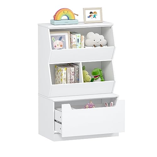 Kids Toy Storage Organizer with Drawer and Shelves - White