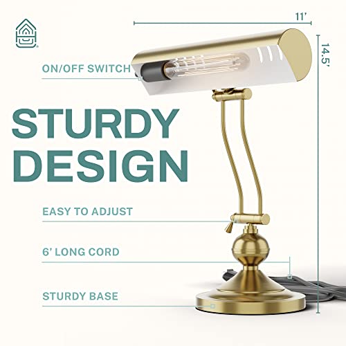 Home Intuition Classic Antique Brass Adjustable Piano Desk Lamp - Banker Light