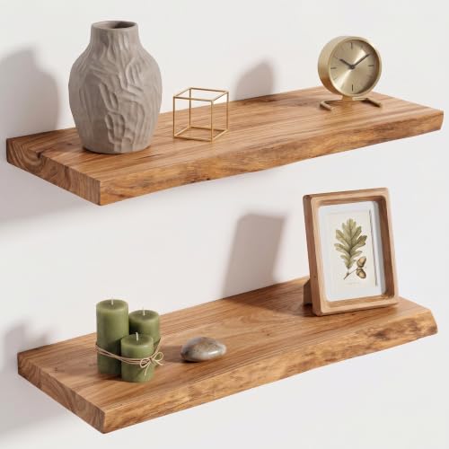 24in Live Edge Floating Shelves, 8" Deep Natural Wood Wall Shelf