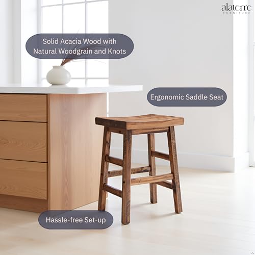 Alaterre Durango 26-Inch Solid Wood Rustic Counter Stool with Industrial Design