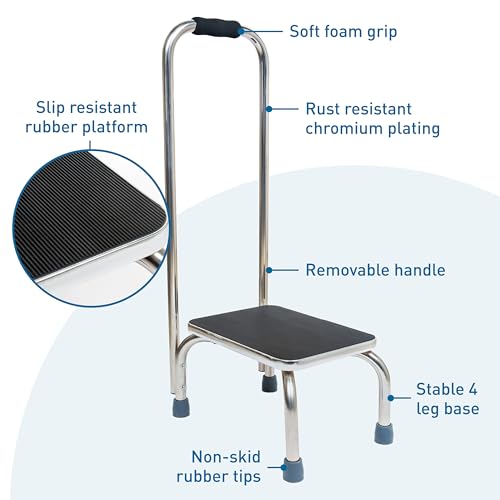Chrome Handle Heavy-Duty Foot Step Stool with Non-Slip Platform - 300lb Capacity