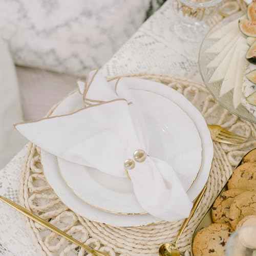 6 Pcs Silver Napkin Rings - Pearl Napkin Rings,Metal Napkin Ring for Table Settings Wedding Christmas Party Dinner Table