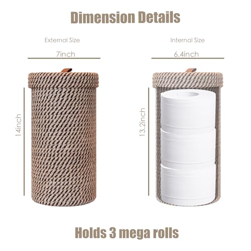 PINXIURY Black Handmade Cotton & Jute Toilet Paper Holder - Freestanding Basket, Fits 3 Mega Rolls, Bathroom Storage