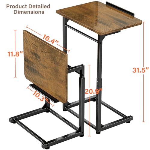 Brown 8-Level Adjustable TV Tray Table with Tilt & Phone Slot - Couch Side End Table