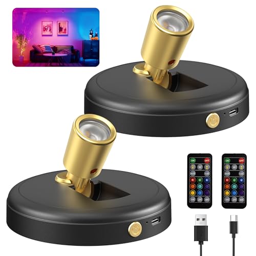 Rechargeable RGB Spotlights for Indoor Decor - Wireless Uplights with Remote & Magnetic Mount