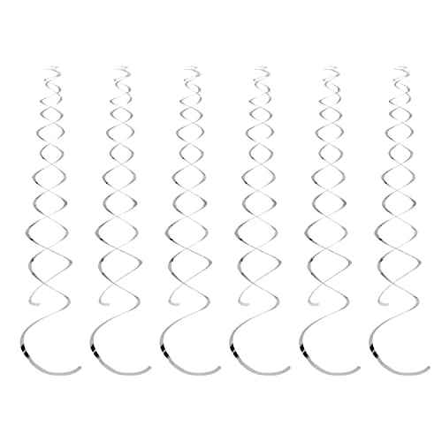12 Pieces Hanging Swirl Decorations Plastic Streamer Party Swirl Spiral Decorations for Ceiling, Wedding Baby Shower Birthday Party Supply (Silver)