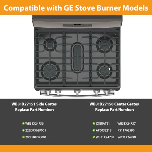 FlameDuty GE Stove Grate Set WB31X27151 & WB31X27150 Replacement Cast Iron Cooktop Grates