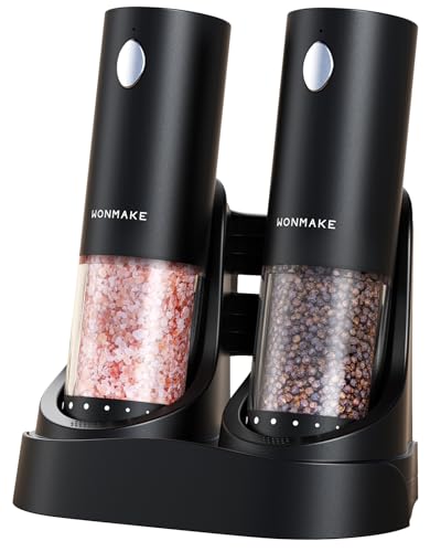 Electric Salt and Pepper Grinder Set - Black with Charging Base - Automatic Rechargeable