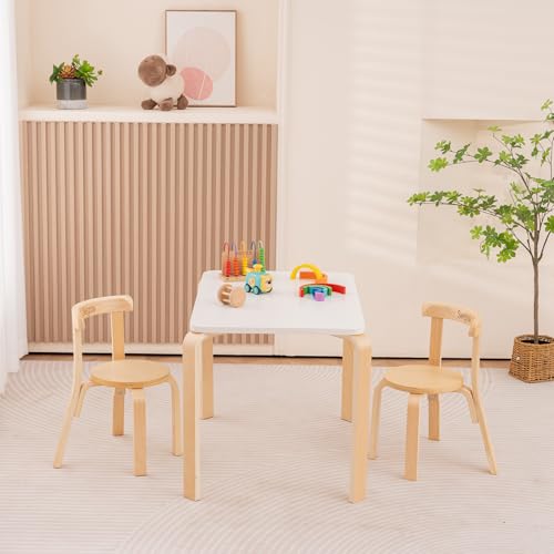 Swegrow Kids Table & 2 Chairs Set - Wooden Playroom Furniture, Rectangular 3 Pack