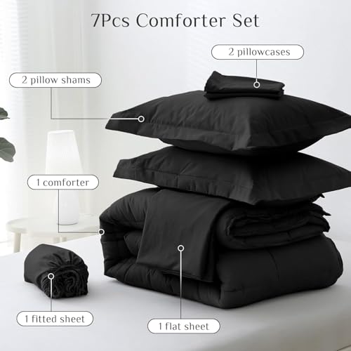 Full Comforter Set with Sheets & Pillowcases - Black / Full (86"x82") - 7 Piece Bed in a Bag
