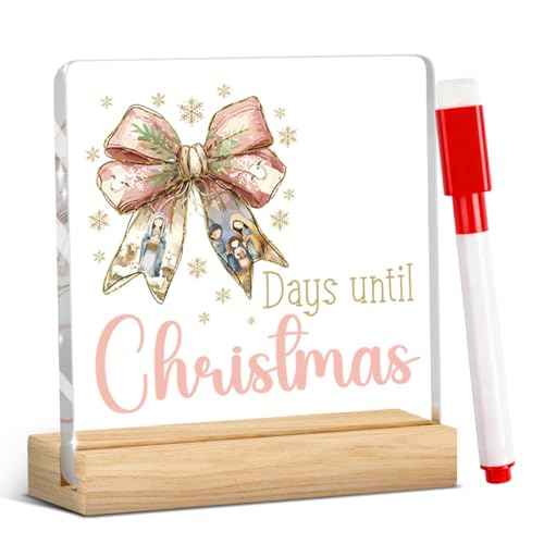 Funny Days Till Christmas Countdown Sign Christmas Countdown Calendar Acrylic Decor Xmas Vacation Sign Jesus Christian Coquette Bow 4 x 4 Inch