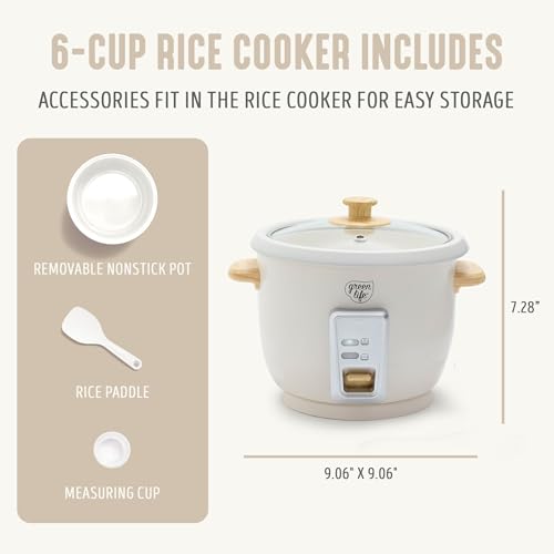 Cream 1.5QT Rice Cooker with Removable PFAS-Free Ceramic Nonstick Pot - 3-Cups Uncooked