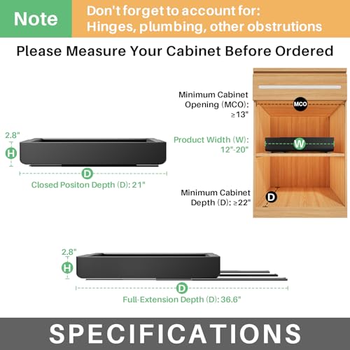 Kitstorack Black Expandable Pull-Out Cabinet Organizer 21"D x 12-20"W