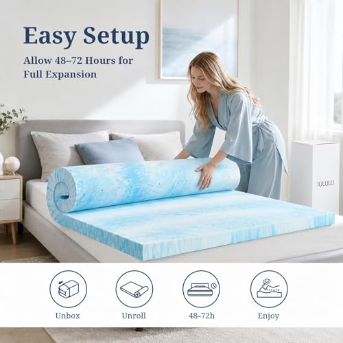 Swirled Blue 2-Inch Gel Memory Foam Mattress Topper - Full Size