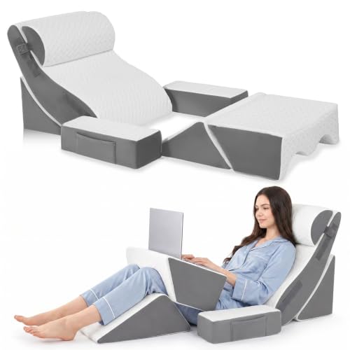 White Grey 7PCS Orthopedic Wedge Pillow Bed Set for Post Surgery & Support - Supportive Bed Wedges
