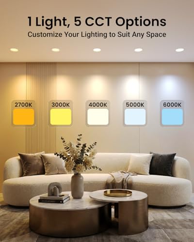 6 Inch Retrofit LED Recessed Lights - Dimmable with Selectable 2700K-5000K, 13W=75W, Sunco