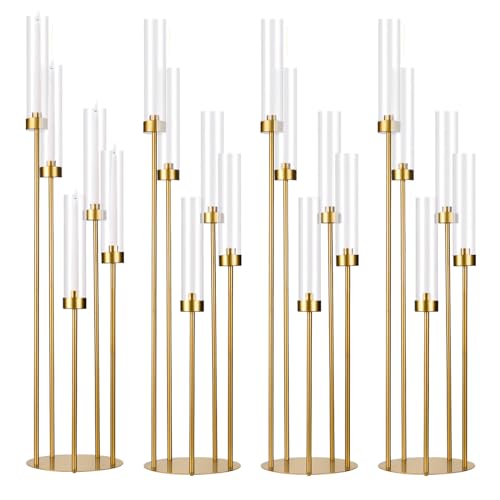Fullvaseer 4-Pack Gold 5-Arm Tall Floor Candle Holders - Elegant Centerpieces for Weddings & Events