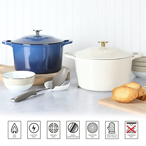 Dutch Oven - Linen White with Gold Knob 7-Quart Enamel Cast Iron Cookware