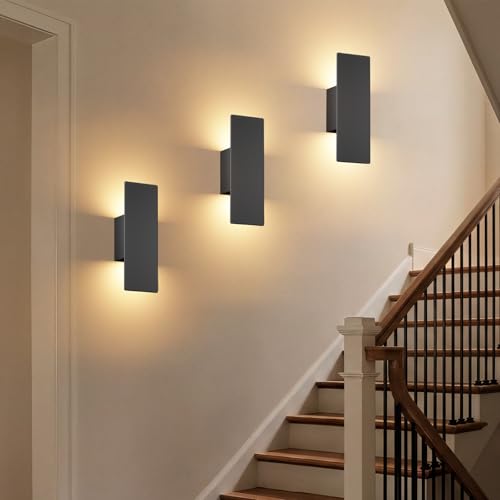 Black Wall Sconces 2-Pack - Modern Indoor LED Wall Mount Lights 3000K