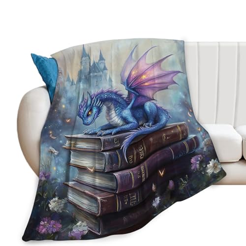 Olivine Dragon Blanket Book Throw 80x60in Dragon Gifts Cozy Fleece Bedding