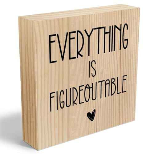 Inspirational Wooden Box Sign Office Decor Motivational Gifts Decorative Positive Affirmations Office Desk Decor for Tabletop Bookshelf Home Meeting Room Bedroom Rustic Square Wall Decor Wood Color