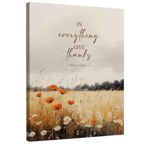 DIENADFX Fall Christian Canvas Wall Art Decor, Rustic Country Autumn Wildfloral Wall Art, Farmhouse in Everything Give Thanks Harvest Pictures Artwork Paintings Wall Decor Decorations for Home,11x14In