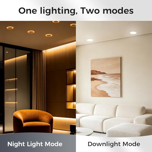 White 6-Inch 12-Pack LED Recessed Ceiling Lights with Night Light & 5 Color Temps