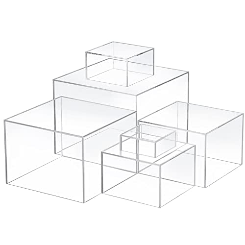 Clear Acrylic Risers Cube Stands Set of 6 - 3 to 8 Inch Square Display