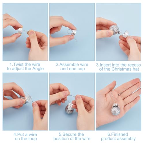 Arricraft Silver Round Christmas Ornament Caps 100 Sets with Removable Hangers
