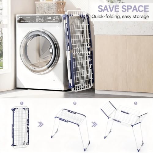 Clothes Drying Rack with 4 Foldable Wings, Large Space Indoor Outdoor