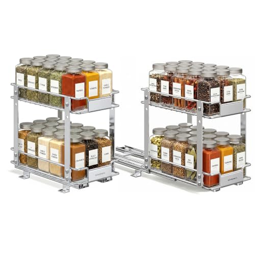 SONGMICS Silver 2-Pack Pull-Out 2-Tier Spice Rack Organizer for Cabinets
