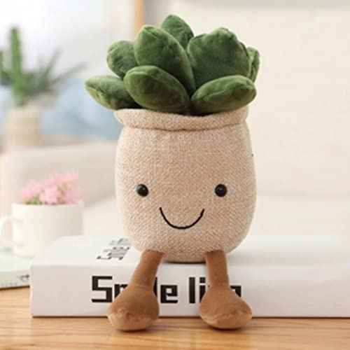 9.8 inch Succulents Plush Toy, Flower Pot Stuffed Plushie Pillow Decoration, Cute Soft Plants Throw Pillow for Christmas Birthday Gifts (Khaki)