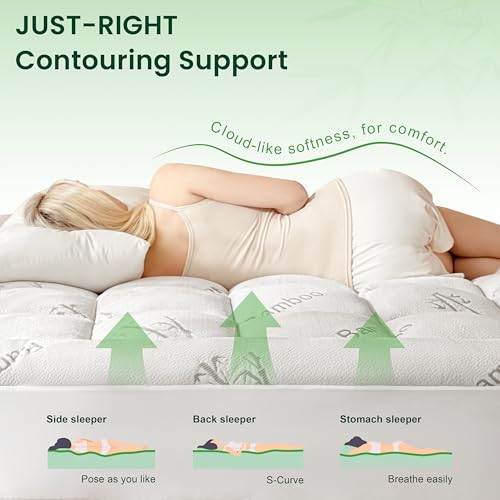 Love's Cabin King Mattress Topper White - Thick Pillow Top Cooling Bamboo Feel