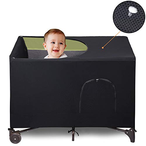 Blackout Cover for Pack N Play - Travel Baby Tent, Breathable & Darkening, Black 1