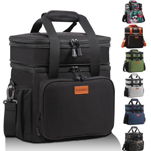 GLENKEY Large Black Expandable Insulated Leakproof Lunch Bag for Work & Outdoors - 16L