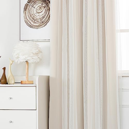 INLINAS Blackout Curtain with Sheer Overlay - Beige, 52x84 Inches, Pack of 2