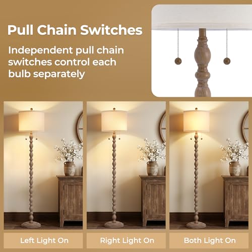 Farmhouse Floor Lamp with Dual Heads & Bulb - Dark Brown 2