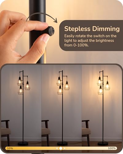Black 70-Inch Farmhouse Floor Lamp with Diamond Shade & Dimming